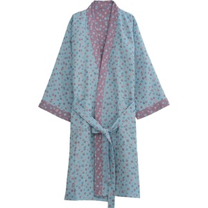 image:imageFlygo Cotton Robes for Women Gauze Kimono Robe Bathrobe Floral Jacquard Japanese Yukata Sleepwear Nightgowns LoungewearBlue