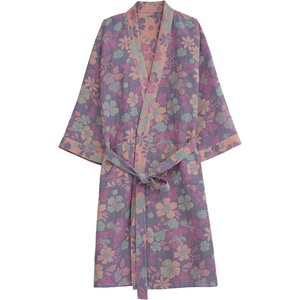 image:imageFlygo Cotton Robes for Women Gauze Kimono Robe Bathrobe Floral Jacquard Japanese Yukata Sleepwear Nightgowns LoungewearDark Purple