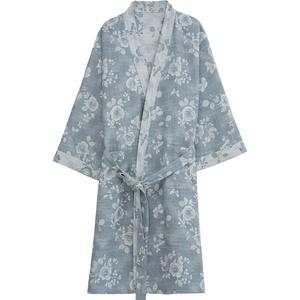 image:imageFlygo Cotton Robes for Women Gauze Kimono Robe Bathrobe Floral Jacquard Japanese Yukata Sleepwear Nightgowns LoungewearGrey