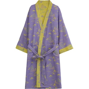 image:imageFlygo Cotton Robes for Women Gauze Kimono Robe Bathrobe Floral Jacquard Japanese Yukata Sleepwear Nightgowns LoungewearPurple