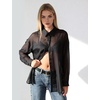 image:imageFlygo Sheer Tops for Women See Through Shiny Button Down Shirts Sexy Long Sleeve Loose Collared Blouse Top for Going OutBlack