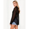 image:imageFlygo Sheer Tops for Women See Through Shiny Button Down Shirts Sexy Long Sleeve Loose Collared Blouse Top for Going OutBlack