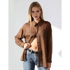 image:imageFlygo Sheer Tops for Women See Through Shiny Button Down Shirts Sexy Long Sleeve Loose Collared Blouse Top for Going OutBrown