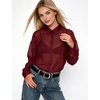 image:imageFlygo Sheer Tops for Women See Through Shiny Button Down Shirts Sexy Long Sleeve Loose Collared Blouse Top for Going OutBurgundy