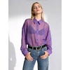 image:imageFlygo Sheer Tops for Women See Through Shiny Button Down Shirts Sexy Long Sleeve Loose Collared Blouse Top for Going OutPurple