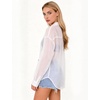 image:imageFlygo Sheer Tops for Women See Through Shiny Button Down Shirts Sexy Long Sleeve Loose Collared Blouse Top for Going OutWhite