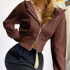 image:imageFlygo Womens Zip Up Hoodies Long Sleeve Cropped Tops Full Zipper Sweatshirt CardiganCoffee