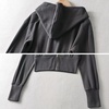 image:imageFlygo Womens Zip Up Hoodies Long Sleeve Cropped Tops Full Zipper Sweatshirt CardiganCoffee