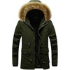 image:imageFlygo Mens Winter Warm MidLong Faux Fur Trim Hooded Sherpa Lined Parka JacketArmy Green