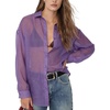 image:imageFlygo Sheer Tops for Women See Through Shiny Button Down Shirts Sexy Long Sleeve Loose Collared Blouse Top for Going OutPurple
