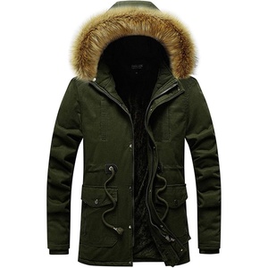 image:imageFlygo Mens Winter Warm MidLong Faux Fur Trim Hooded Sherpa Lined Parka JacketArmy Green