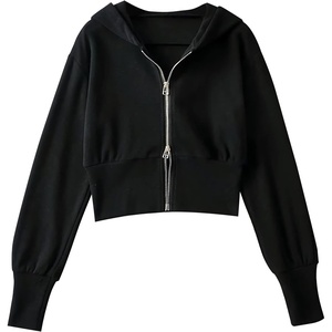 image:imageFlygo Womens Zip Up Hoodies Long Sleeve Cropped Tops Full Zipper Sweatshirt CardiganBlack