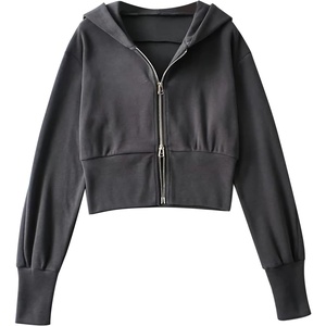 image:imageFlygo Womens Zip Up Hoodies Long Sleeve Cropped Tops Full Zipper Sweatshirt CardiganGrey