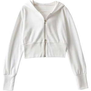 image:imageFlygo Womens Zip Up Hoodies Long Sleeve Cropped Tops Full Zipper Sweatshirt CardiganWhite