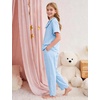 image:imageFlygo Girls Clothing Sets Gingham Ruffle Cotton 2 Piece Outfits Kids Short Sleeve Button Down Top Pants Set Cute Plaid OutfitBlue