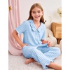 image:imageFlygo Girls Clothing Sets Gingham Ruffle Cotton 2 Piece Outfits Kids Short Sleeve Button Down Top Pants Set Cute Plaid OutfitBlue