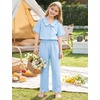 image:imageFlygo Girls Clothing Sets Gingham Ruffle Cotton 2 Piece Outfits Kids Short Sleeve Button Down Top Pants Set Cute Plaid OutfitBlue