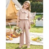 image:imageFlygo Girls Clothing Sets Gingham Ruffle Cotton 2 Piece Outfits Kids Short Sleeve Button Down Top Pants Set Cute Plaid OutfitBrown