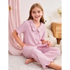 image:imageFlygo Girls Clothing Sets Gingham Ruffle Cotton 2 Piece Outfits Kids Short Sleeve Button Down Top Pants Set Cute Plaid OutfitPink