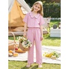 image:imageFlygo Girls Clothing Sets Gingham Ruffle Cotton 2 Piece Outfits Kids Short Sleeve Button Down Top Pants Set Cute Plaid OutfitPink