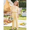 image:imageFlygo Girls Clothing Sets Gingham Ruffle Cotton 2 Piece Outfits Kids Short Sleeve Button Down Top Pants Set Cute Plaid OutfitYellow