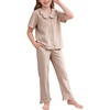 image:imageFlygo Girls Clothing Sets Gingham Ruffle Cotton 2 Piece Outfits Kids Short Sleeve Button Down Top Pants Set Cute Plaid OutfitBrown
