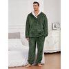 image:imageFlygo Mens Pajamas Set Winter Warm Coral Fleece Pajamas Fuzzy Pants Lounge Set Loose Plush SleepwearArmygreen