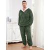image:imageFlygo Mens Pajamas Set Winter Warm Coral Fleece Pajamas Fuzzy Pants Lounge Set Loose Plush SleepwearArmygreen