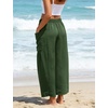 image:imageFlygo Women Wide Leg Pants Summer Beach Flowy Palazzo Trousers High Waisted Drawstring Casual Loose Harem Pants with PocketsArmy Green