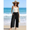image:imageFlygo Women Wide Leg Pants Summer Beach Flowy Palazzo Trousers High Waisted Drawstring Casual Loose Harem Pants with PocketsBlack