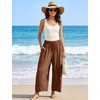 image:imageFlygo Women Wide Leg Pants Summer Beach Flowy Palazzo Trousers High Waisted Drawstring Casual Loose Harem Pants with PocketsBrown