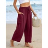 image:imageFlygo Women Wide Leg Pants Summer Beach Flowy Palazzo Trousers High Waisted Drawstring Casual Loose Harem Pants with PocketsBurgundy