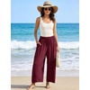 image:imageFlygo Women Wide Leg Pants Summer Beach Flowy Palazzo Trousers High Waisted Drawstring Casual Loose Harem Pants with PocketsBurgundy