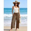 image:imageFlygo Women Wide Leg Pants Summer Beach Flowy Palazzo Trousers High Waisted Drawstring Casual Loose Harem Pants with PocketsCoffee