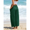 image:imageFlygo Women Wide Leg Pants Summer Beach Flowy Palazzo Trousers High Waisted Drawstring Casual Loose Harem Pants with PocketsDark Green