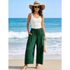 image:imageFlygo Women Wide Leg Pants Summer Beach Flowy Palazzo Trousers High Waisted Drawstring Casual Loose Harem Pants with PocketsDark Green