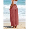 image:imageFlygo Women Wide Leg Pants Summer Beach Flowy Palazzo Trousers High Waisted Drawstring Casual Loose Harem Pants with PocketsDusty Rose