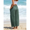 image:imageFlygo Women Wide Leg Pants Summer Beach Flowy Palazzo Trousers High Waisted Drawstring Casual Loose Harem Pants with PocketsGreen
