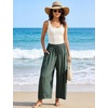 image:imageFlygo Women Wide Leg Pants Summer Beach Flowy Palazzo Trousers High Waisted Drawstring Casual Loose Harem Pants with PocketsGreen
