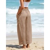 image:imageFlygo Women Wide Leg Pants Summer Beach Flowy Palazzo Trousers High Waisted Drawstring Casual Loose Harem Pants with PocketsKhaki
