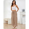 image:imageFlygo Women Wide Leg Pants Summer Beach Flowy Palazzo Trousers High Waisted Drawstring Casual Loose Harem Pants with PocketsKhaki