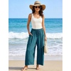 image:imageFlygo Women Wide Leg Pants Summer Beach Flowy Palazzo Trousers High Waisted Drawstring Casual Loose Harem Pants with PocketsLake Blue