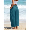 image:imageFlygo Women Wide Leg Pants Summer Beach Flowy Palazzo Trousers High Waisted Drawstring Casual Loose Harem Pants with PocketsLake Blue