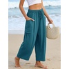 image:imageFlygo Women Wide Leg Pants Summer Beach Flowy Palazzo Trousers High Waisted Drawstring Casual Loose Harem Pants with PocketsLake Blue