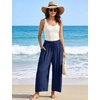 image:imageFlygo Women Wide Leg Pants Summer Beach Flowy Palazzo Trousers High Waisted Drawstring Casual Loose Harem Pants with PocketsNavy Blue