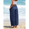 image:imageFlygo Women Wide Leg Pants Summer Beach Flowy Palazzo Trousers High Waisted Drawstring Casual Loose Harem Pants with PocketsNavy Blue