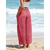 image:imageFlygo Women Wide Leg Pants Summer Beach Flowy Palazzo Trousers High Waisted Drawstring Casual Loose Harem Pants with PocketsPink