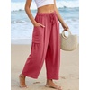 image:imageFlygo Women Wide Leg Pants Summer Beach Flowy Palazzo Trousers High Waisted Drawstring Casual Loose Harem Pants with PocketsPink