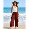 image:imageFlygo Women Wide Leg Pants Summer Beach Flowy Palazzo Trousers High Waisted Drawstring Casual Loose Harem Pants with PocketsRust
