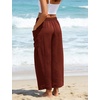image:imageFlygo Women Wide Leg Pants Summer Beach Flowy Palazzo Trousers High Waisted Drawstring Casual Loose Harem Pants with PocketsRust